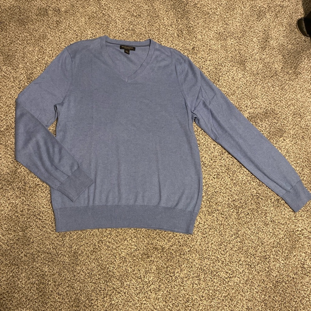 Banana Republic Men’s Luxury Silk Cashmere Blend Blue V-Neck Sweater